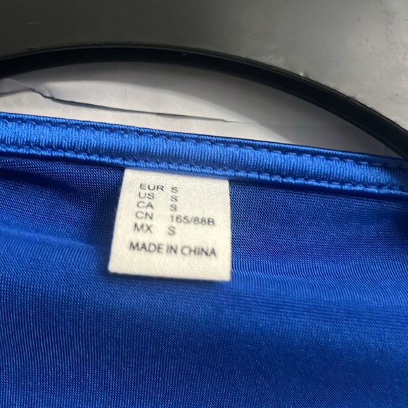 Silk look Royal Blue Long Sleeve Bodysuit Deep V neck - Picture 3 of 7